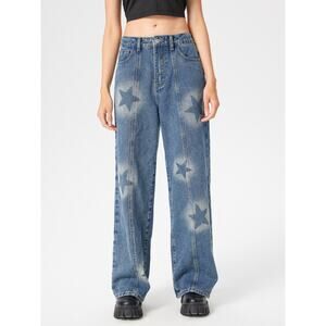 Cider Mid Rise Star Pattern Wide Leg Jeans Womens Small Denim Pants Streetwear